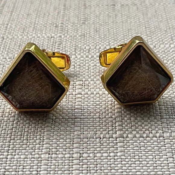 Men Cufflinks Brown Stone Accent Gold Tone Men Dress Shirt Cuff Stud Jewelry New - Picture 2 of 8